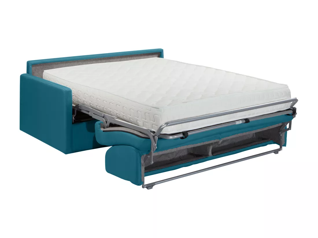 Canapé 4 places convertible express en tissu bleu turquoise - Couchage 160 cm - Matelas 22 cm CALIFE