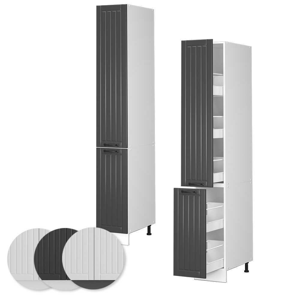 Vicco Apothekerhochschrank Küchenschrank Küchenmöbel Fame-Line Weiß Dunkelgrau Landhaus 30 cm modern