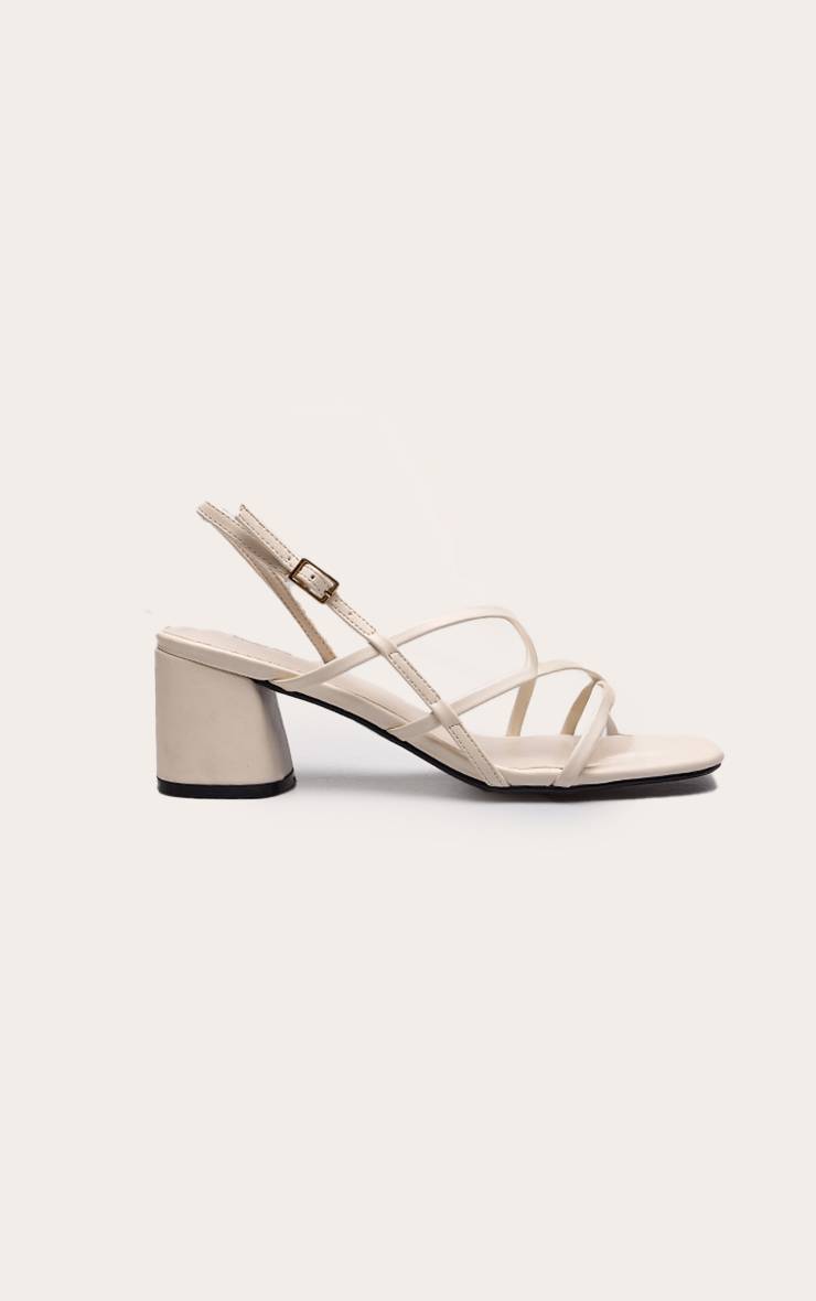 Crème Sandale À Talons Carrés Mi-hauts À Brides Métallisées Coupe Large
