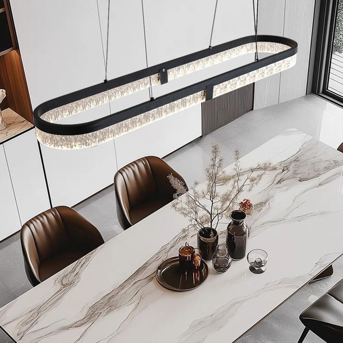 Moderner Kreis LED-Kronleuchter, LED Esstisch Pendelleuchte Farbtemperatur Linear Lampe Hängend, Dimmbar mit Fernbedienung Hängelampe für Küche, Wohnzimmer, Esszimmer, büro Lampe (Schwarz, L100cm)