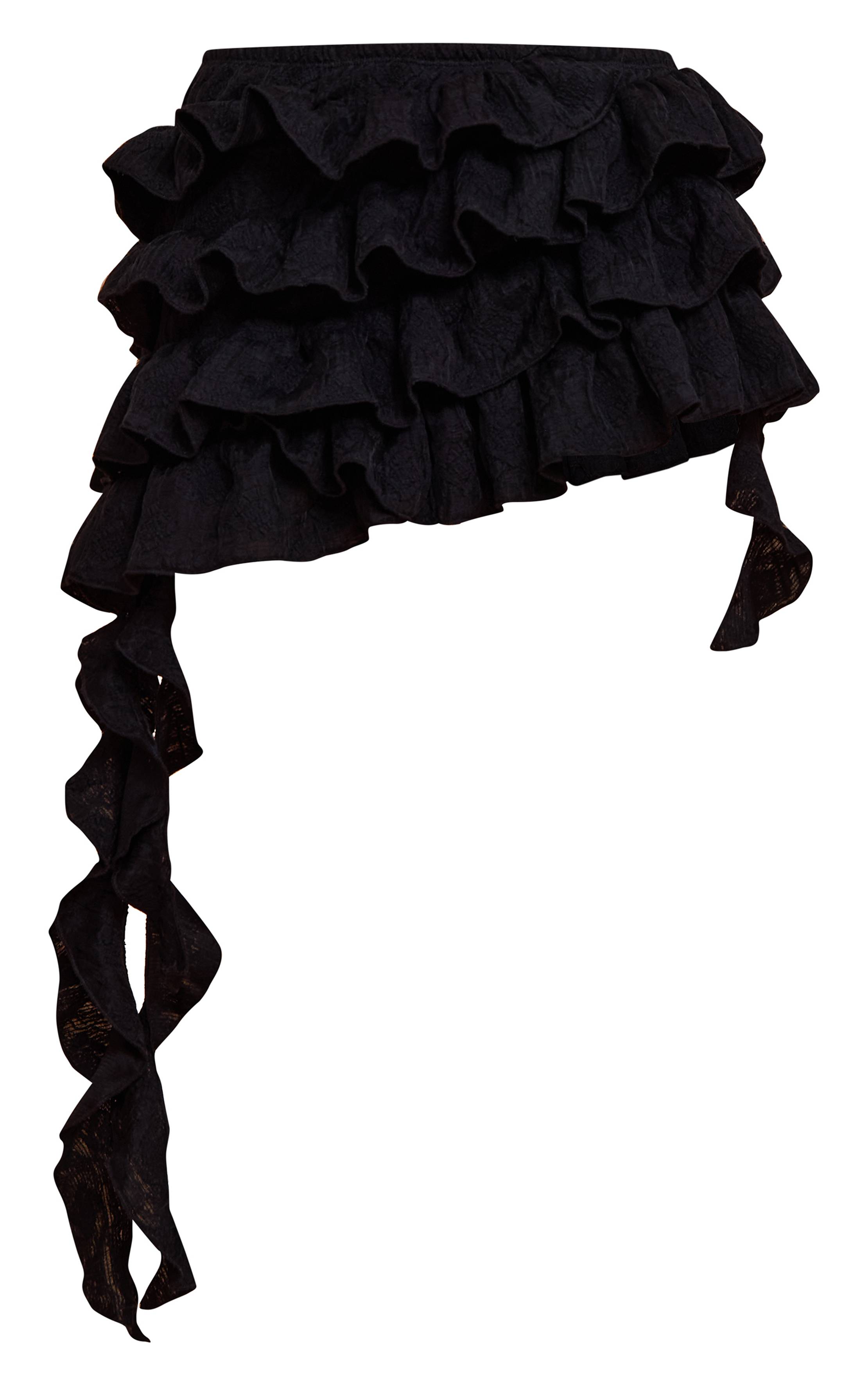 Noir Mini Jupe Rara Étagée Texturée