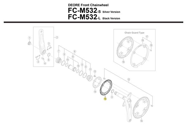 Plateau Intermédiaire Shimano Deore pour Pédalier FC-M532 3x9V Argent