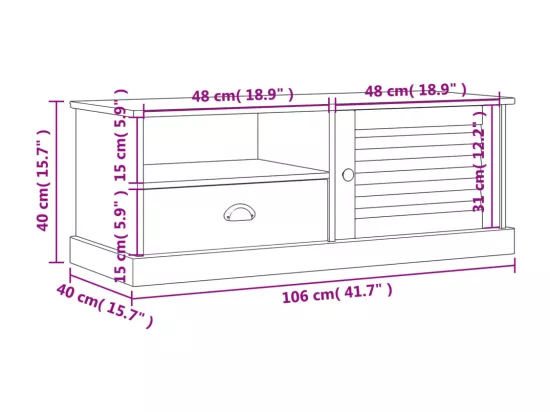Meuble TV VIGO blanc 106x40x40 cm bois massif de pin
