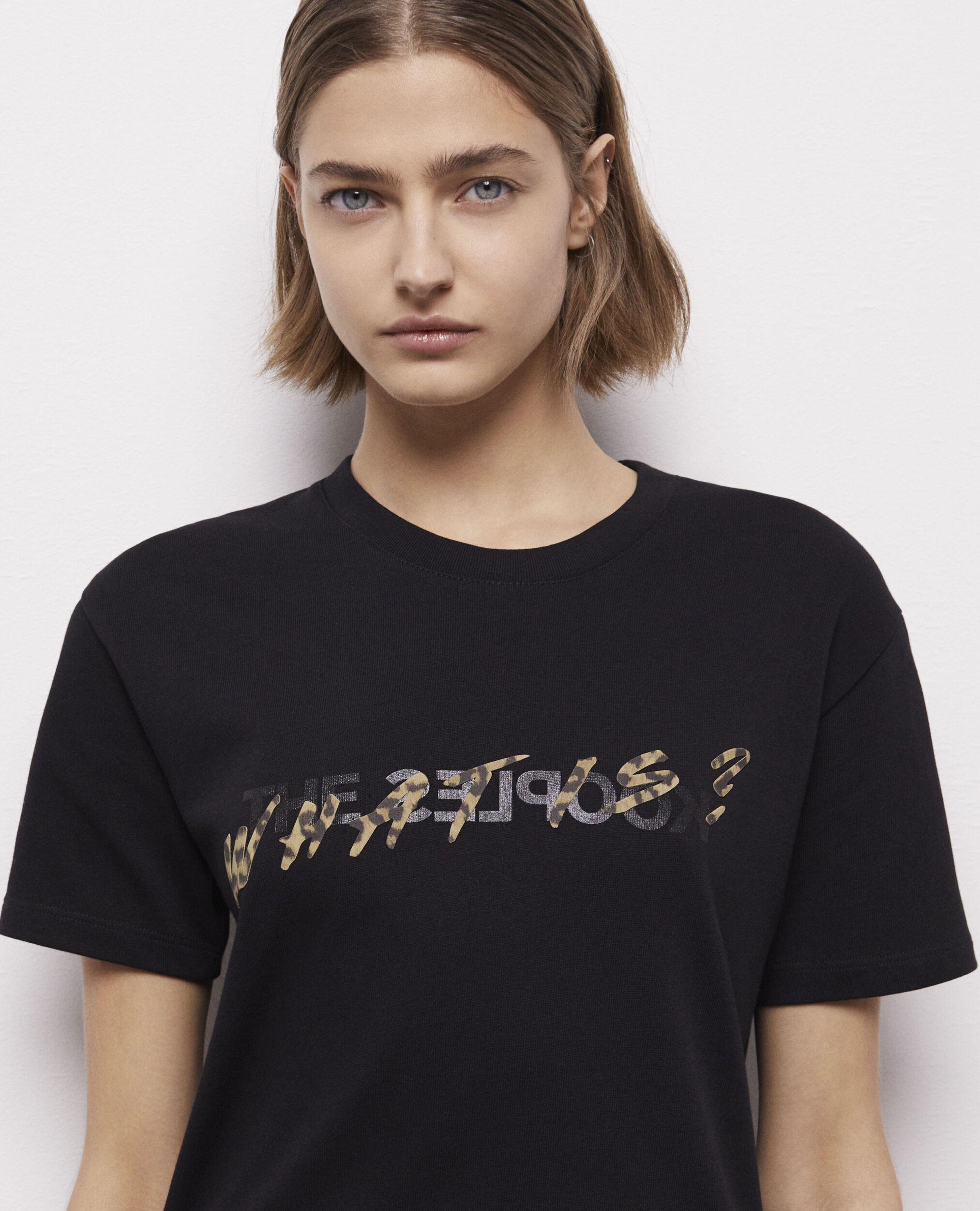 T-shirt What is noir et léopard