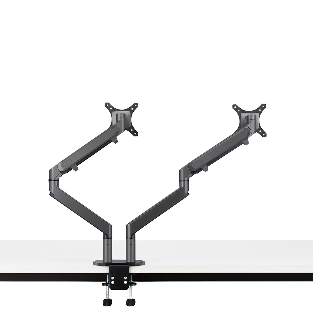 Dual Schwenkbare Aluminium Tischhalterung mit Gasfeder für 2 Monitore bis 27