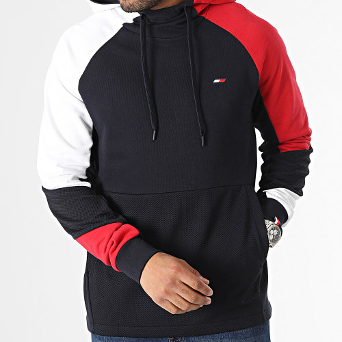 Sweat Capuche Colorblocked Mix Media 0380 Bleu Marine Rouge Blanc