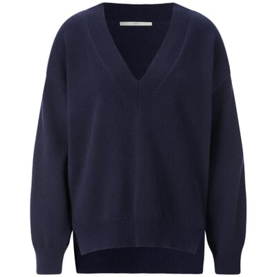 Damen-Strickpullover V-Ausschnitt, Navy