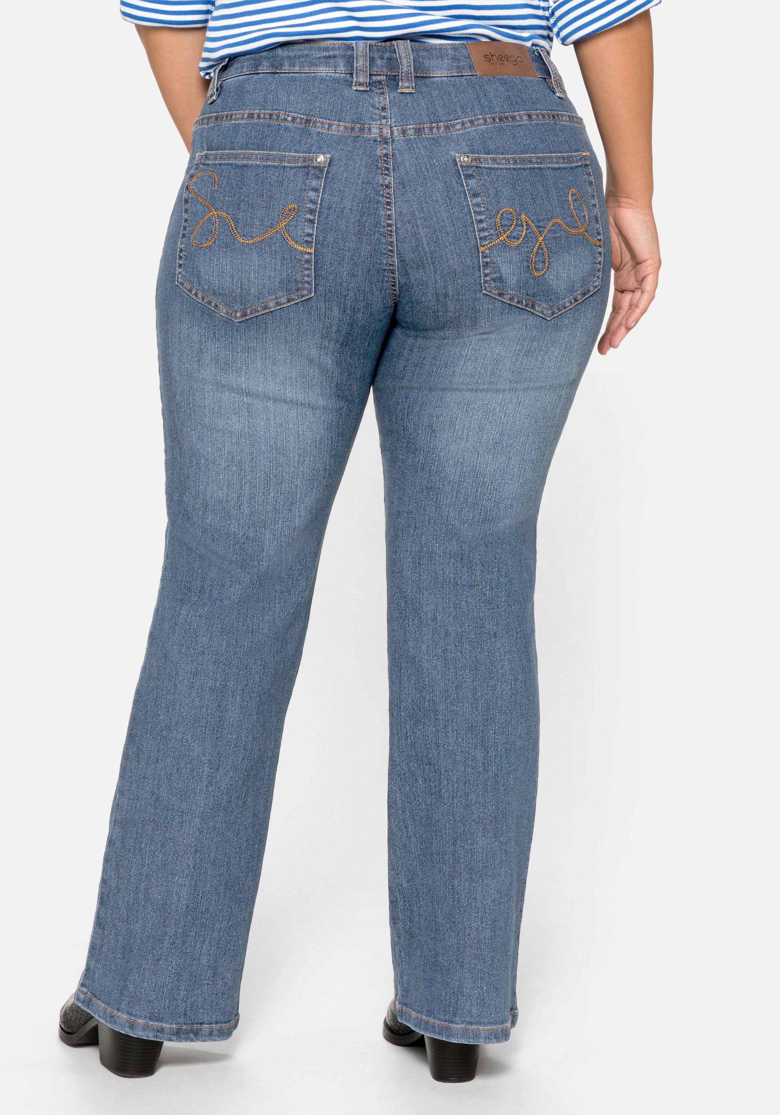 Bootcut-Jeans in 5-Pocket-Form, mit Used-Effekten