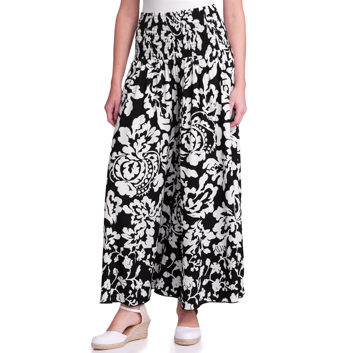 Gina Benotti Damen Hose mit gesmoktem Bund schwarz / weiss