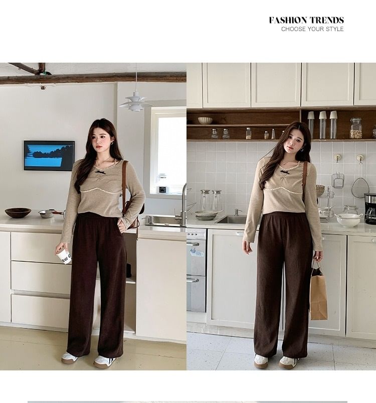 Appelsin - Corduroy broek met hoge taille en wijde pijpen