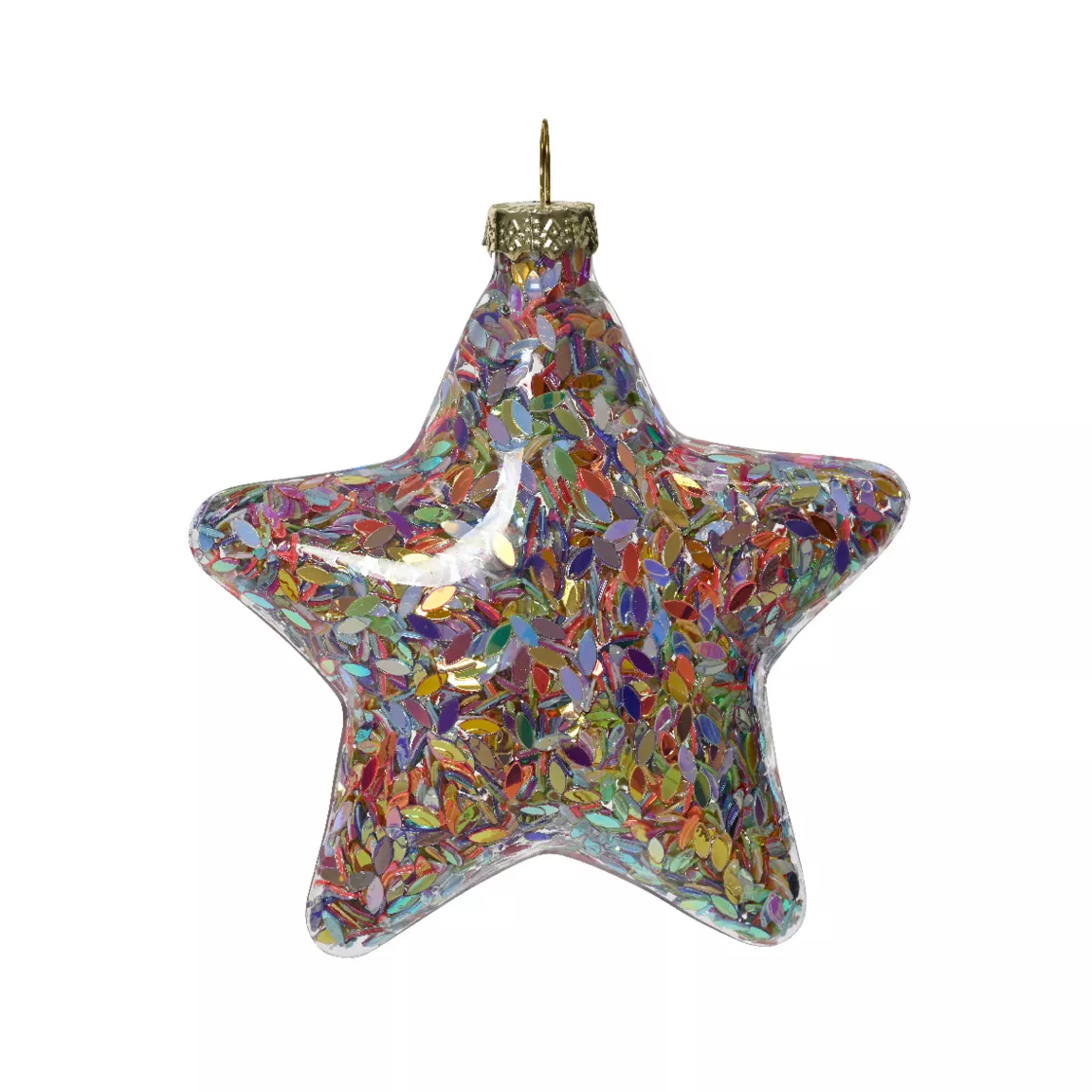 Lot de 12 étoiles de Noël en verre (D90 mm) Paillettes festives Multicolores