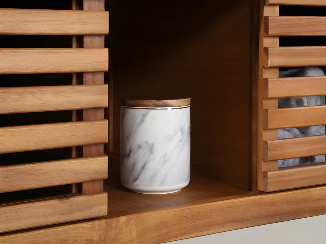 Meuble de salle de bain suspendu en bois d'acacia avec simple vasque - 90 cm - PENEBEL