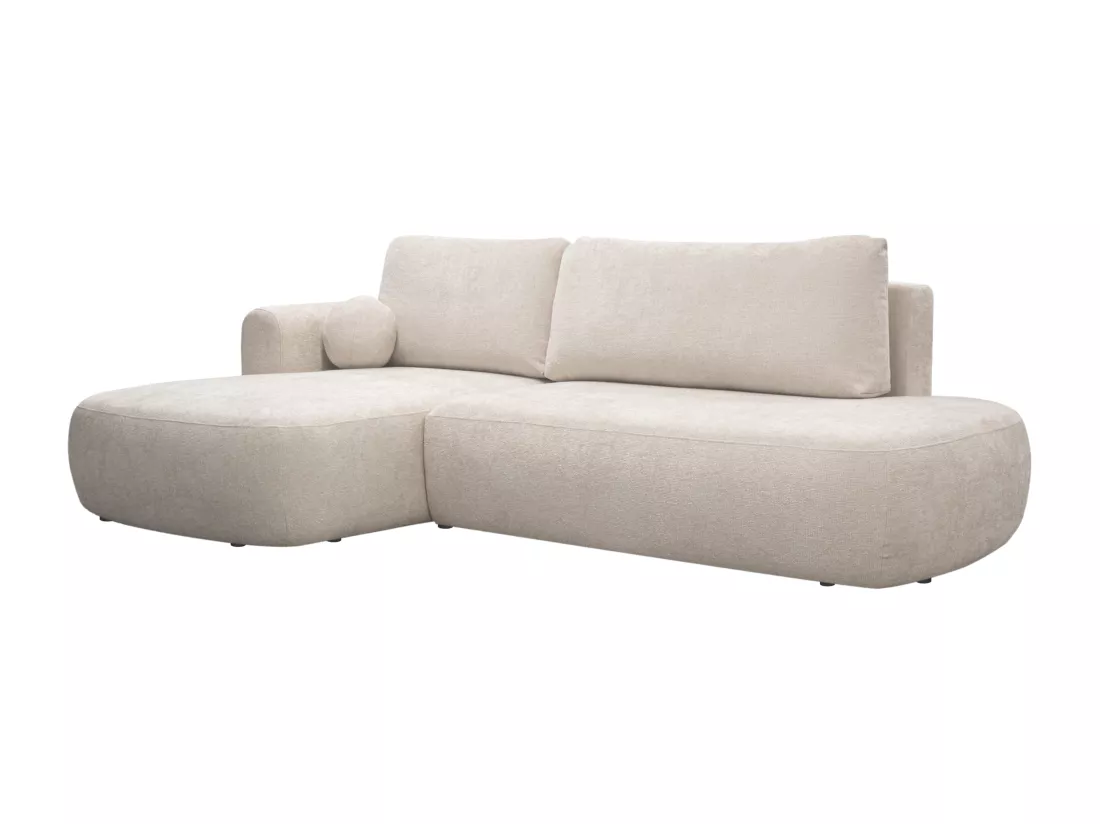 Canapé d'angle gauche convertible en tissu texturé beige BROCARO de Maison Céphy