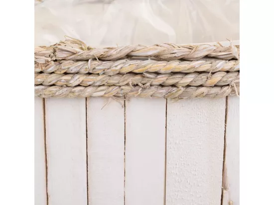 Panier en bois et corde blanc 27x21x14/30h