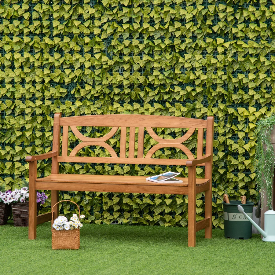 Outsunny Gartenbank mit Armlehne natur