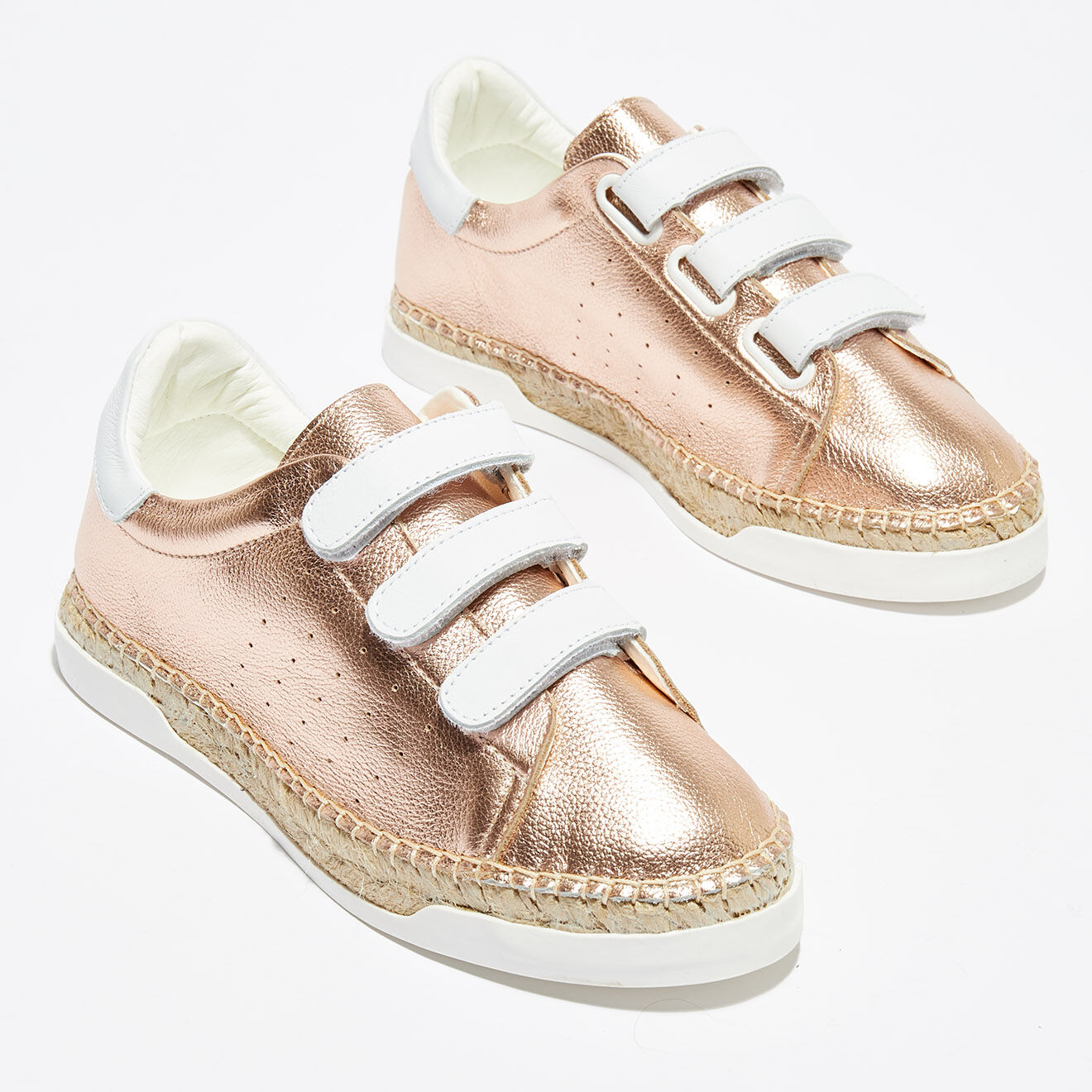 Canal Saint Martin Basket espadrilles en Cuir Lancry Scratch rose doré/blanc
