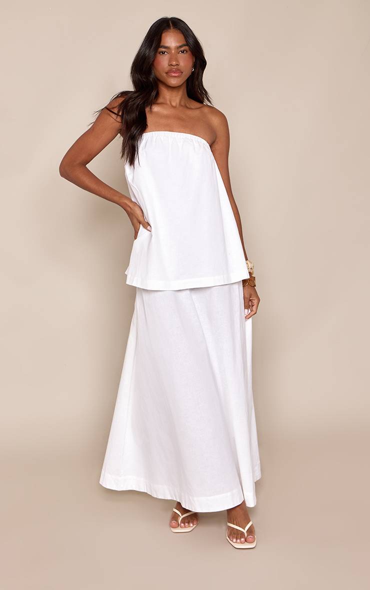 Blanc Robe Maxi Bandeau À Volants Effet Lin