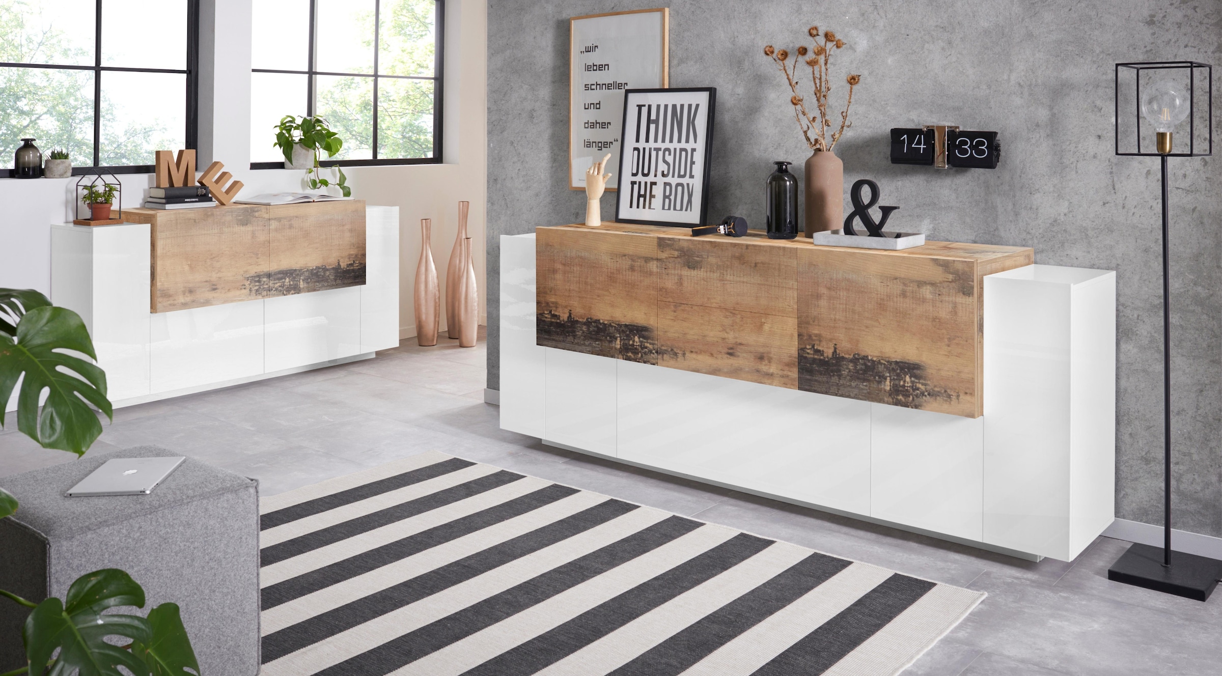 INOSIGN Sideboard »Coro, Kommode, Schrank, Kredenz, grifflos mit Einlegeböden« 1 Klappe,4 Türen,2 Schubkästen Doppeltiefe, Breite 220