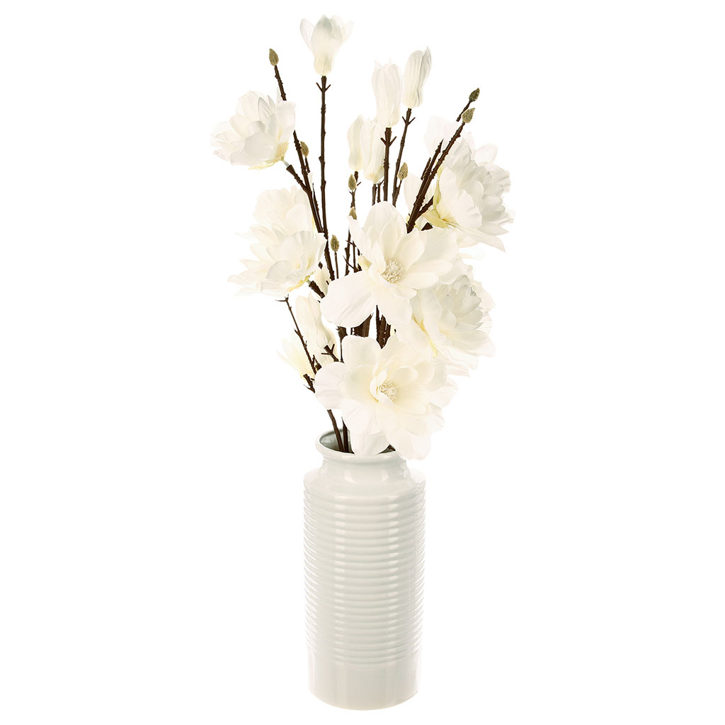 Composition florale magnolias vase en céramique H 75cm