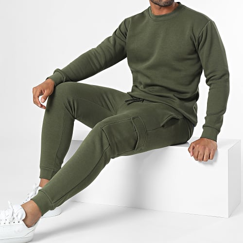 Ensemble Sweat Crewneck Et Pantalon Jogging Vert Kaki