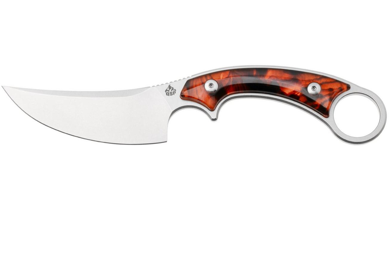 QSP Knife Viper QS166-C1 Stonewashed 10Cr15MoV, Tortoise Resin, vaststaand mes