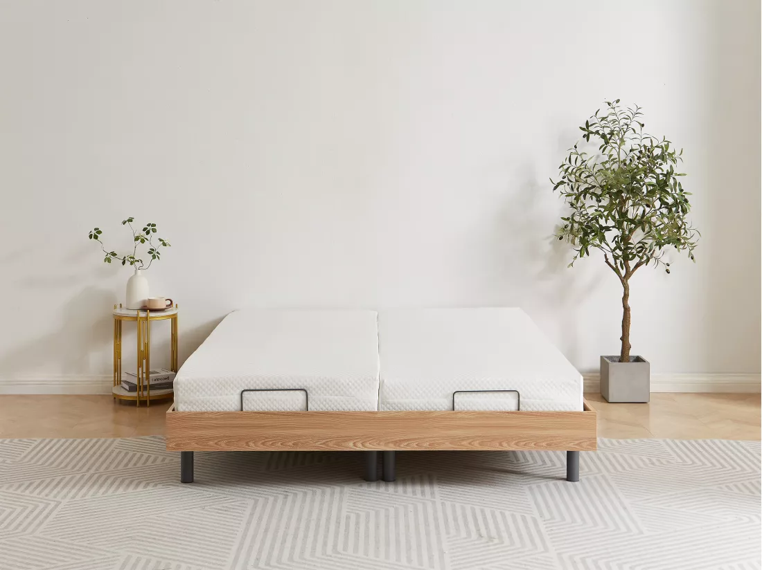 Sommier électrique de relaxation déco lattes et 2x25 plots - 2 x 80 x 200 cm - Chêne naturel - CISERANO de YSMÉE