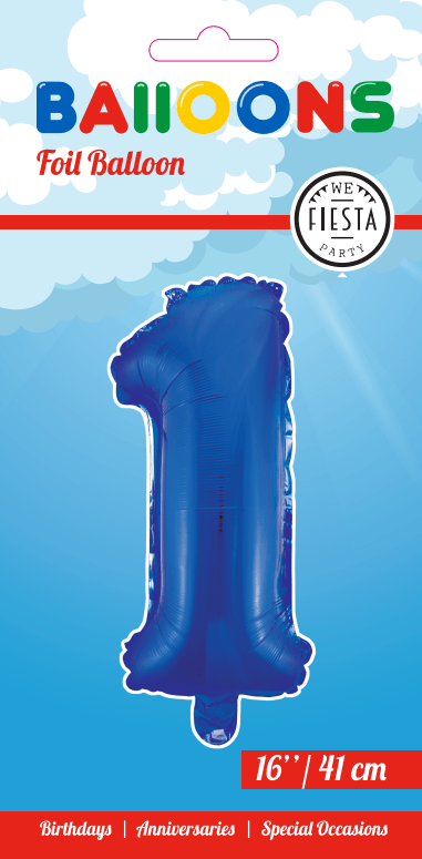 Folie Ballon Cijfer 1 Blauw 41cm met Rietje