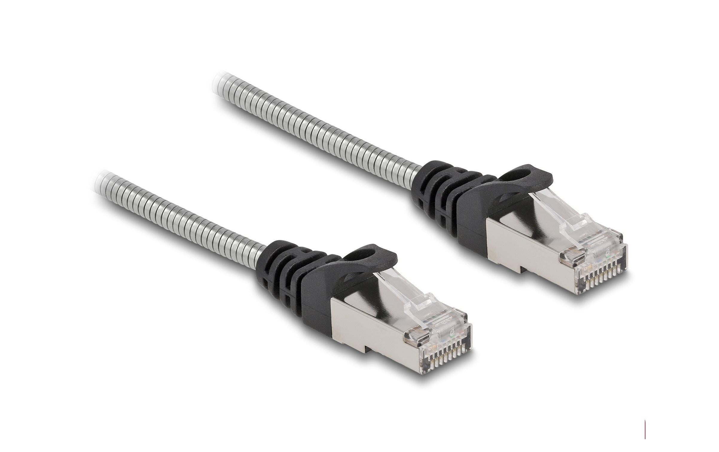 Patchkabel mit Metallmantel Cat 6A, U/FTP, 1 m, SilberDelock RJ45 Kabel Cat.6A U/FTP mit Metallmantel 1 m