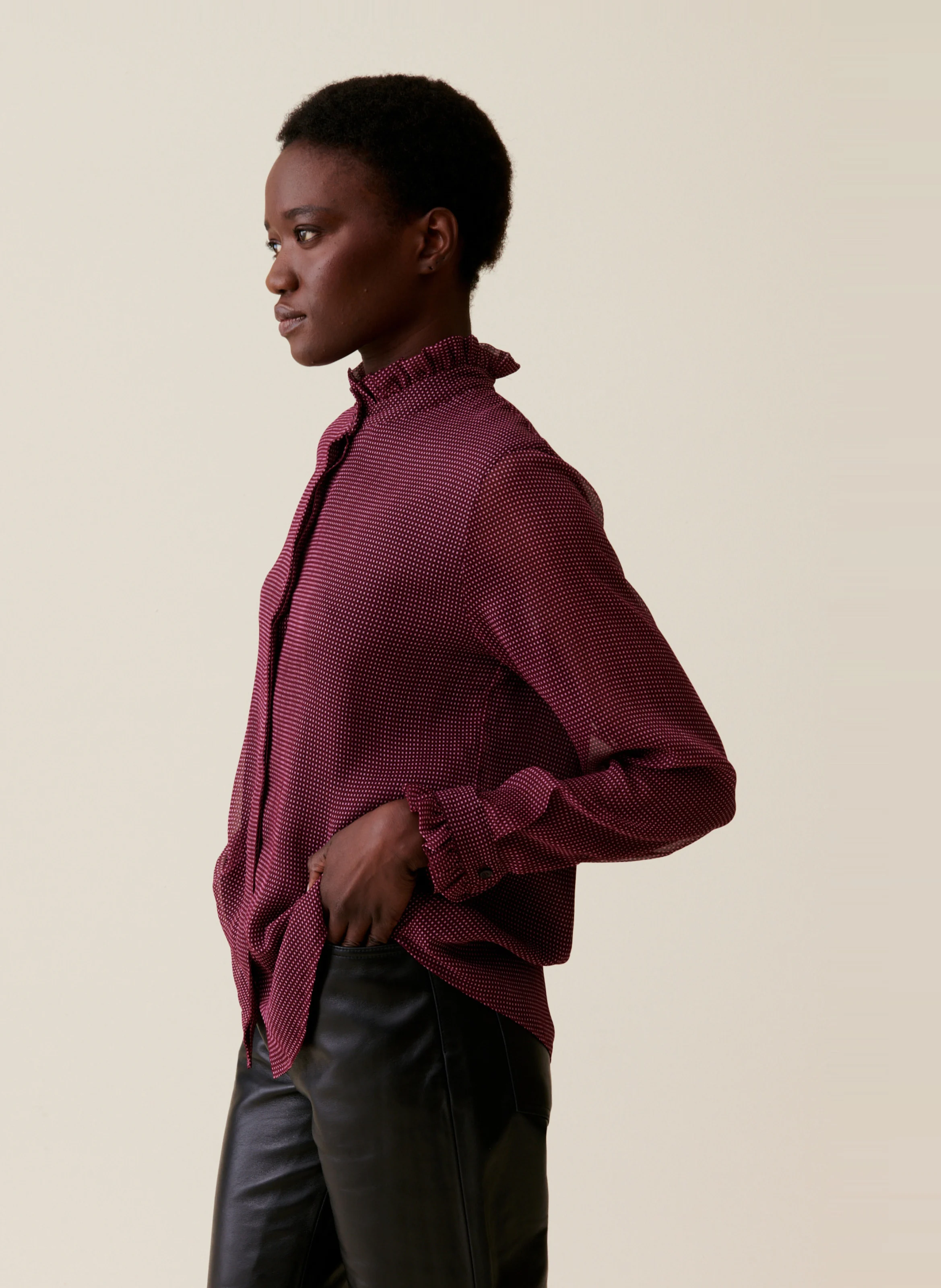 Chemise fluide à petits carreaux | Rose