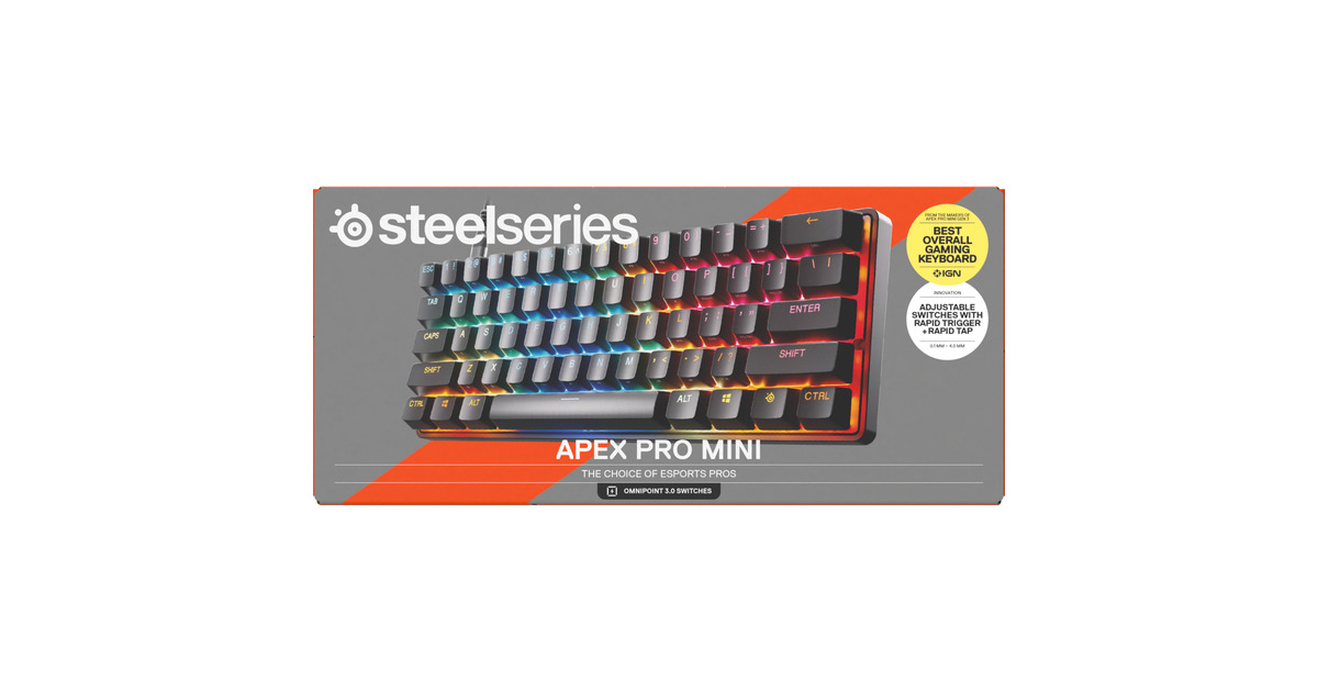 SteelSeriesApex Pro Mini Gen 3, gaming toetsenbord  (Zwart, US lay-out, SteelSeries OmniPoint 3.0, 60%, RGB leds, Double Shot PBT Keycaps)