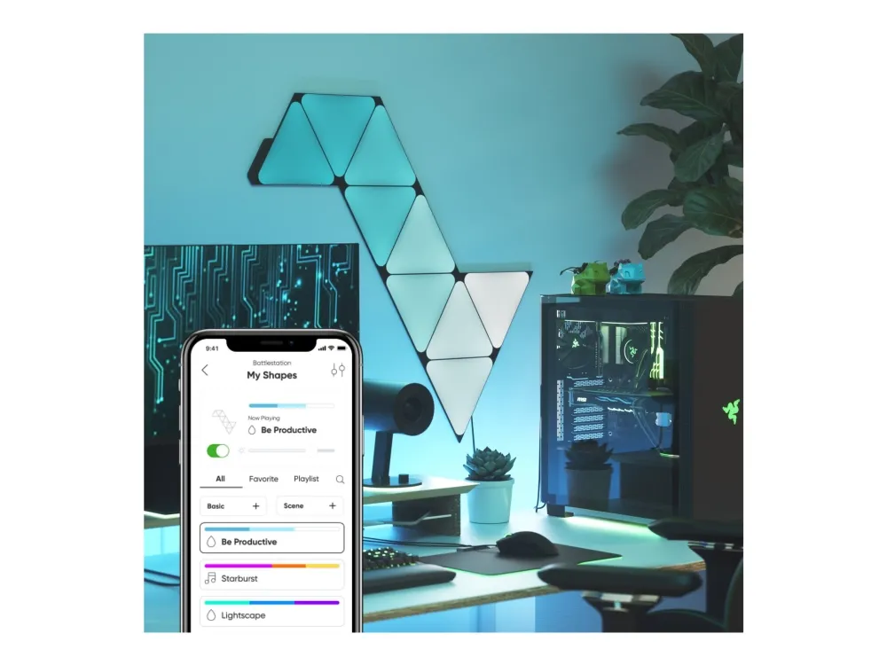 Nanoleaf Shapes Starter Kit - Lyspanelsæt - LED - 230 x 200 mm - 1.5 W - 16 millioner farver - 1200-6500 K - triangel - sort