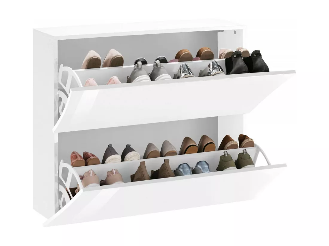 Étagère à chaussures Ddadd, Armoire polyvalente avec 2 portes, Étagère à chaussures d'entrée, 100% Made in Italy, 101x27h82 cm, Blanc brillant