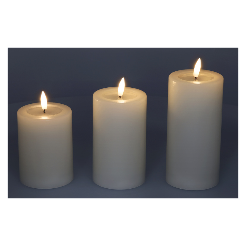 Kubbelys med flamme som flakker LED 3 deler 13/16/18 cm