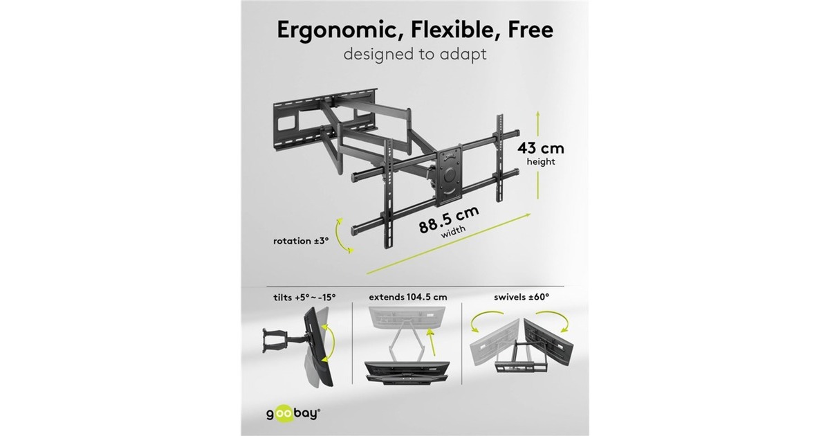 goobayWide Range TV Wall Mount Pro FULLMOTION (XL), 43 tot 90 inch wandmontage   (Zwart)
