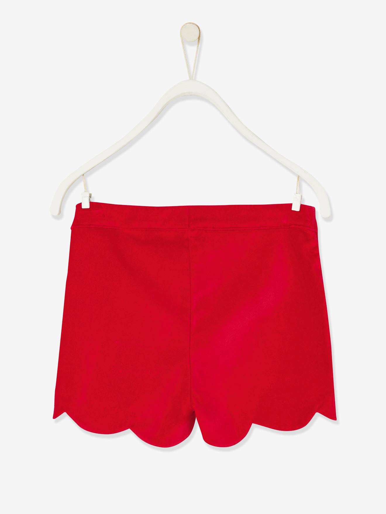 Calções de veludo com acabamento sofisticado, para meninas, cor vermelho escuro liso.