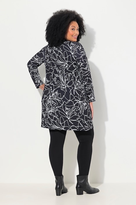 Jerseyjacke, bedruckt, A-Linie, V-Ausschnitt, Langarm