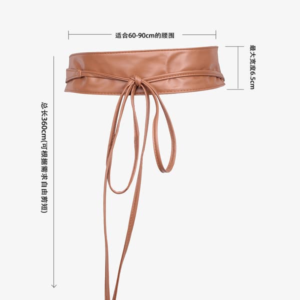 Stilig PU-skinn Obi-belte, 360 cm omslagsbelte for kvinner