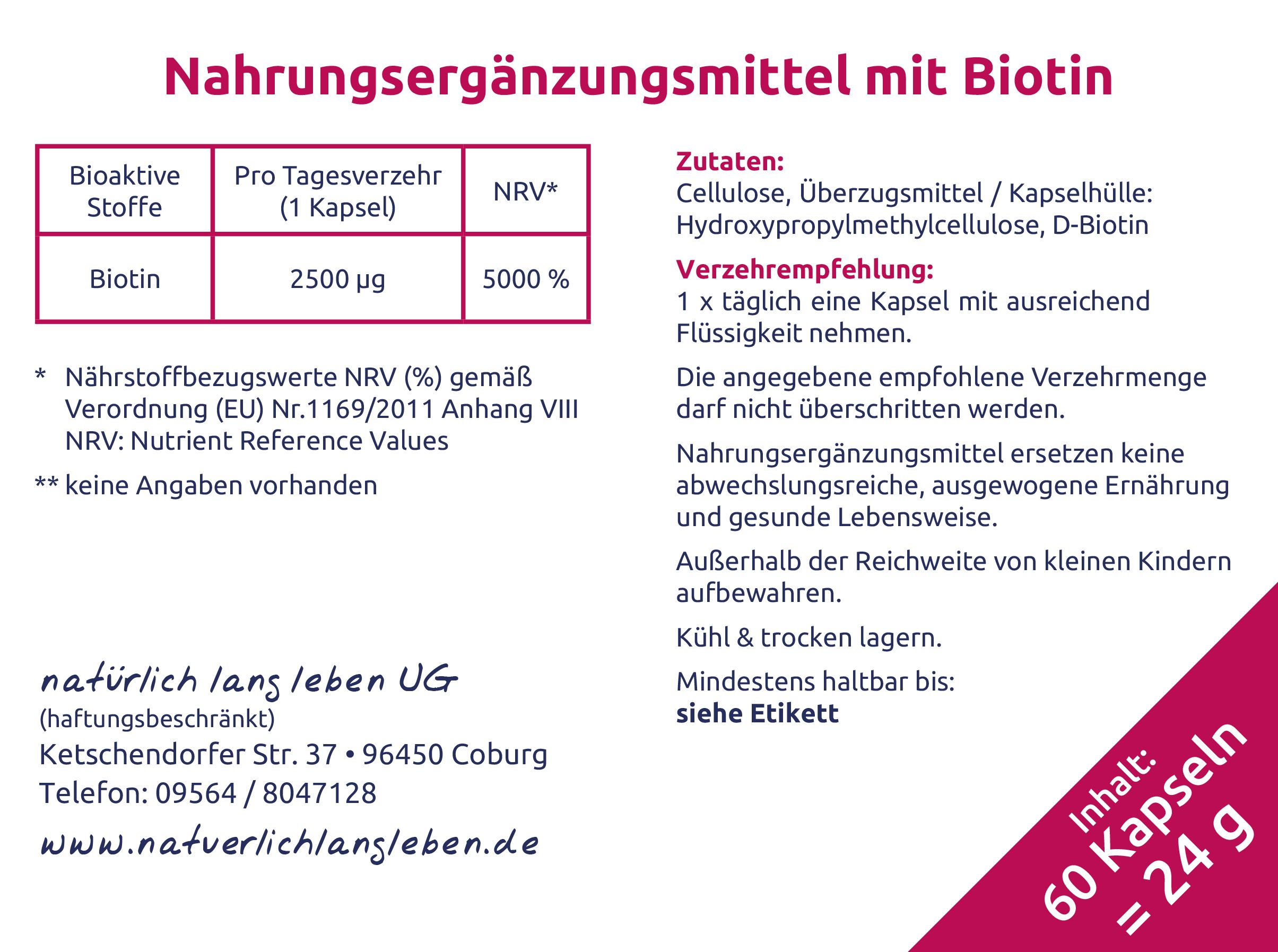 natürlich lang leben Biotin Kapseln