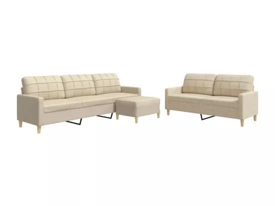 Ensemble de canapés 3 pcs avec repose-pied crème tissu
