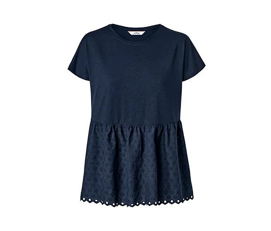 Shirt im Materialmix mit Stickerei, dunkelblau