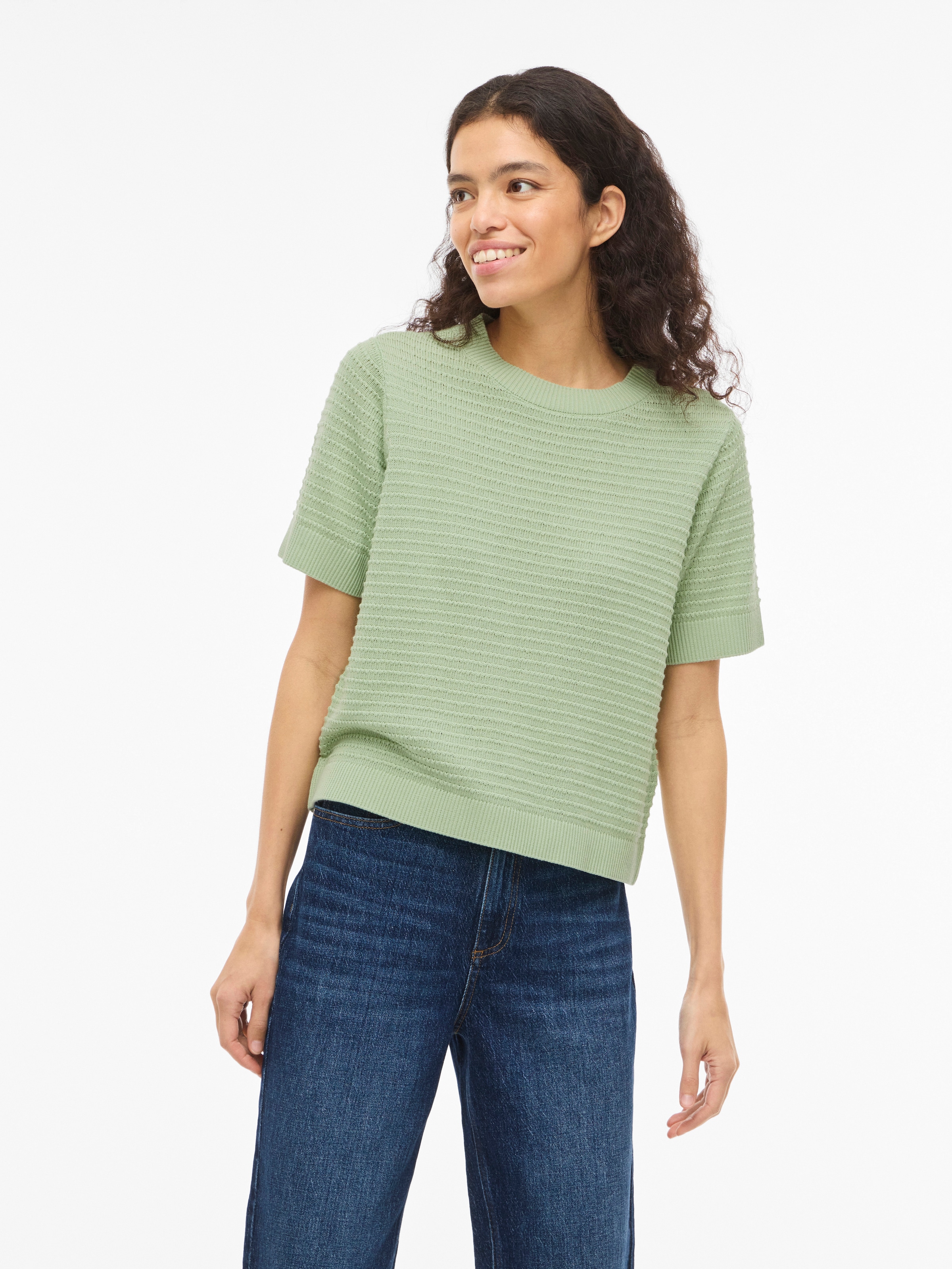 Vila Kurzarmpullover »VILOLLO O-NECK S/S DETAIL KNIT TOP- NOOS«