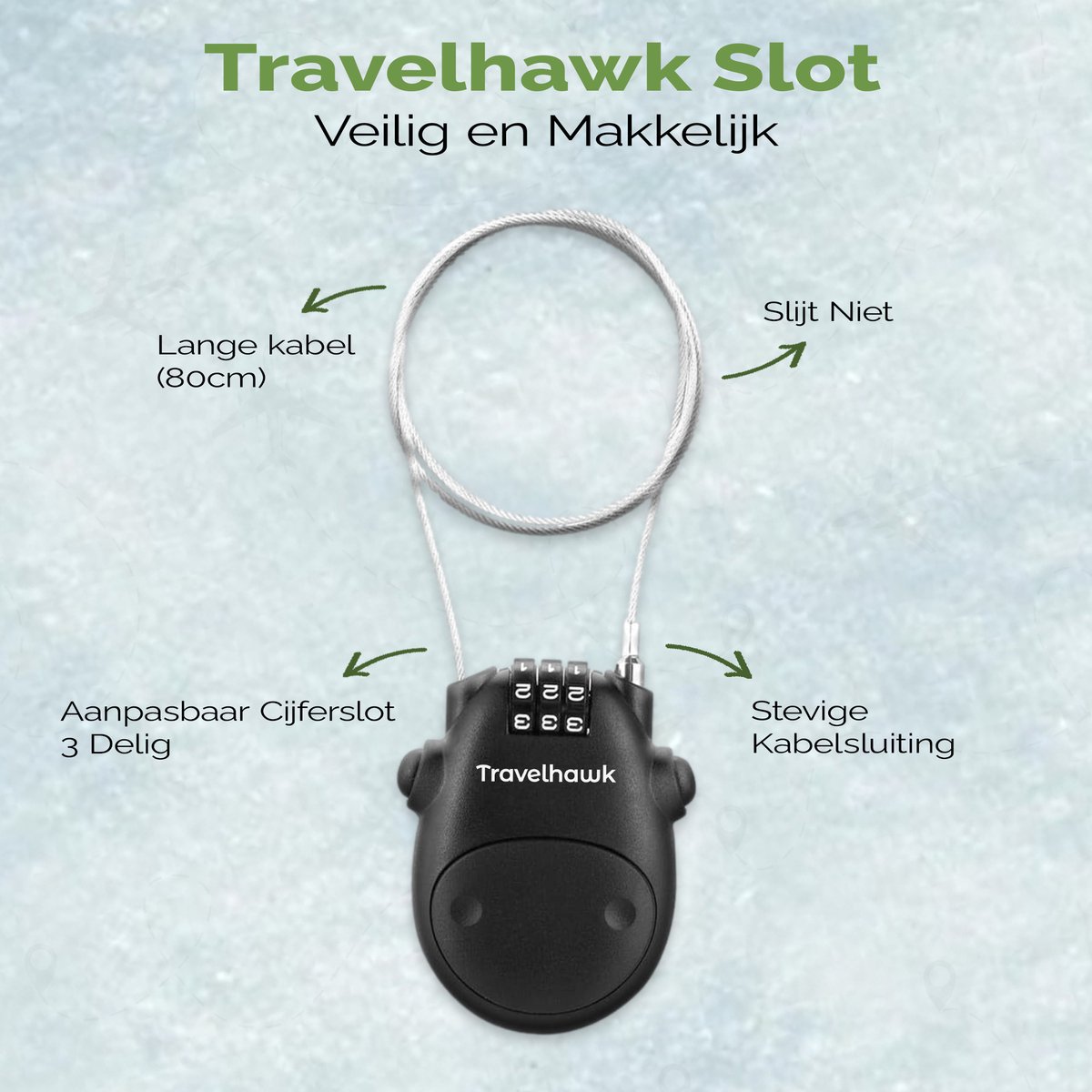 Travelhawk Kabelslot - Cijferslot - Snowboard slot