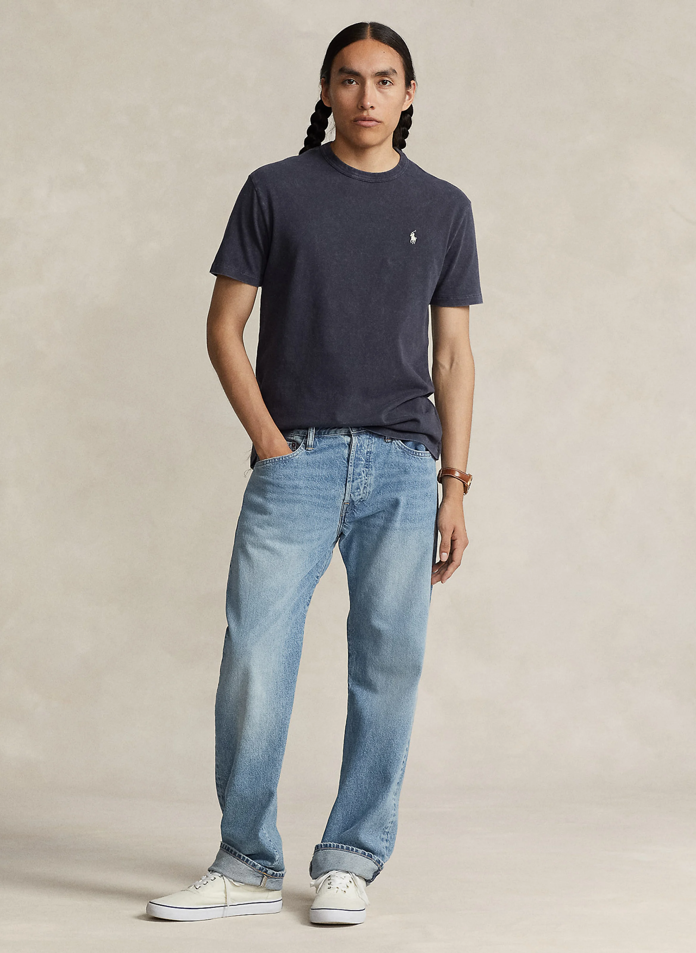 Tee-shirt droit col rond en coton | Noir