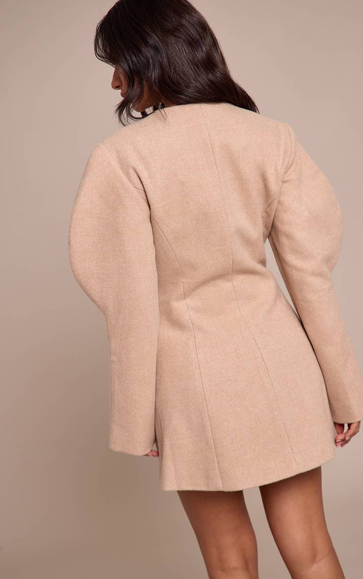 Beige Robe Courte Sans Col À Manches Cocon Petite