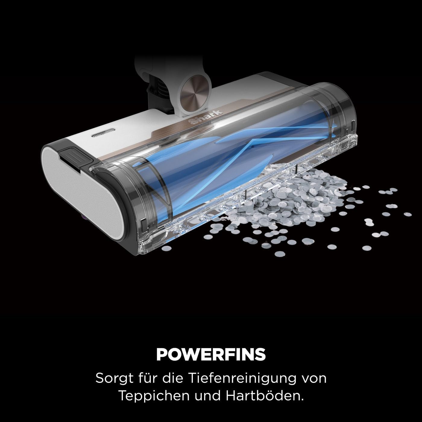Shark kabelloser Akku-Staubsauger m. FloorDetect, Anti-Hair-Wrap, PowerFins, 40 Min Laufzeit, LED-Display, Staubsauger kabellos & Handstaubsauger-Modus m. Fugendüse, Weiß und Marineblau BU1120EU