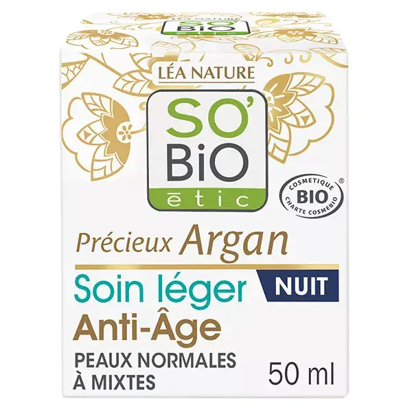 Creme Noturno Antienvelhecimento Leve e Precioso de Argan So'Bio Étic Orgânico 50ml