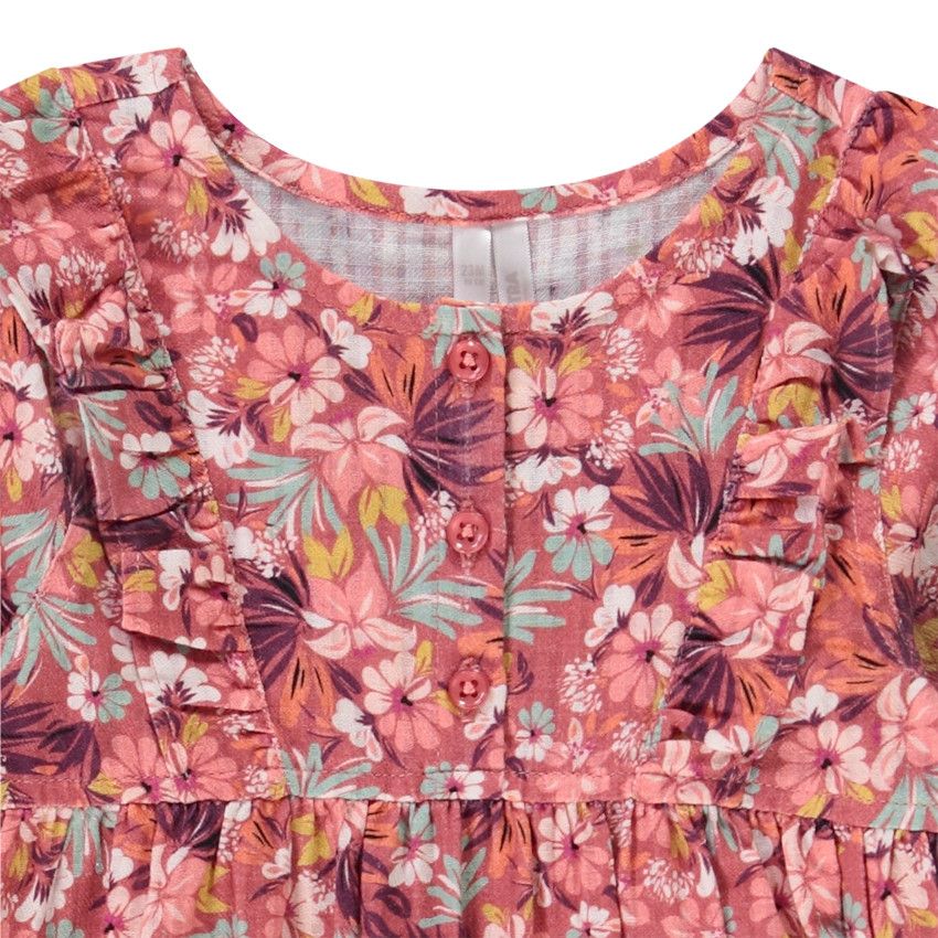 Tunique manches longues imprimé floral pour bébé fille - Fuchsia