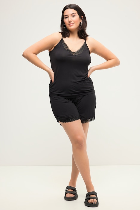 Pyjama, kurzer Zweiteiler, Spitze, Top, Shorts
