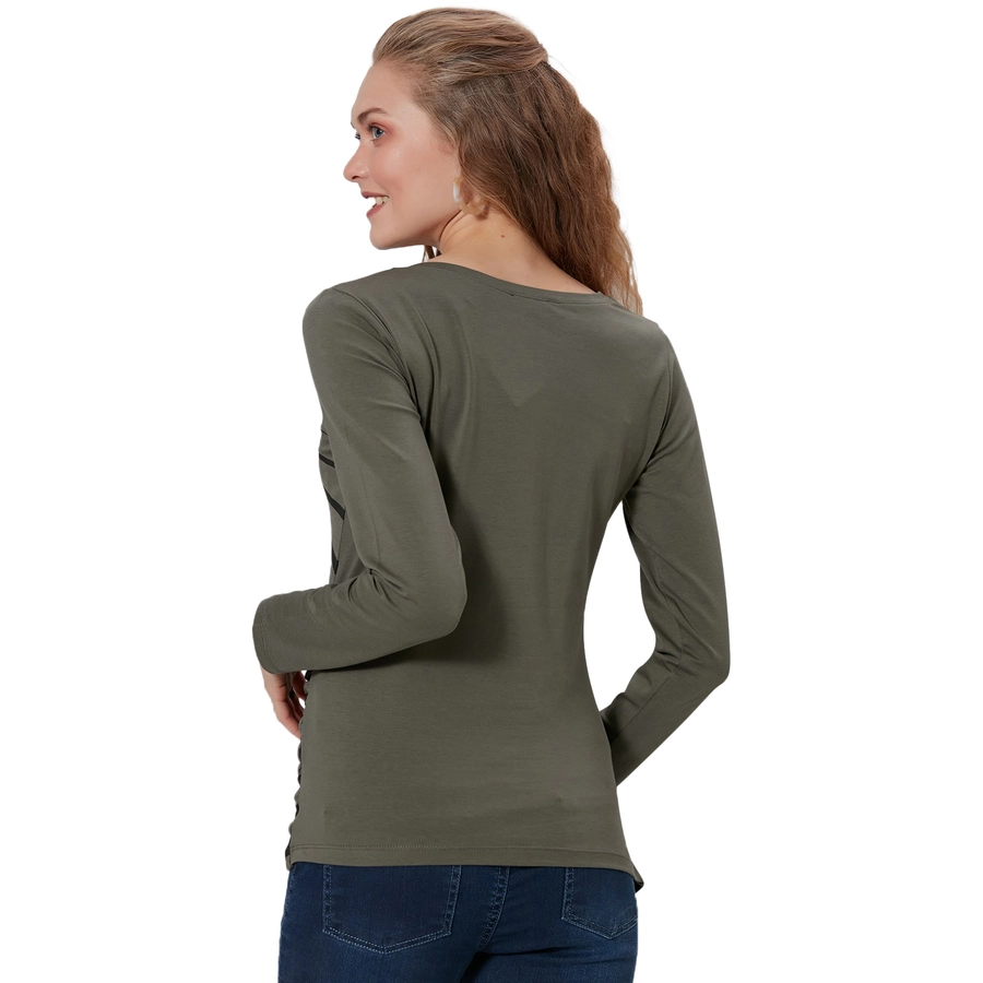 M.M.C. Umstandslangarmshirt Guck Guck mit Motiv Khaki