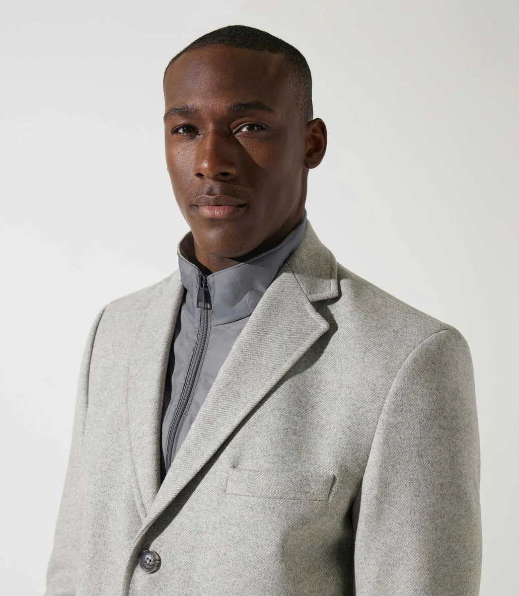 Manteau en laine et cachemire gris clair ISAO